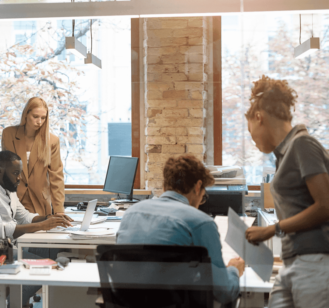 Group of young diverse business people working together in the creative office.