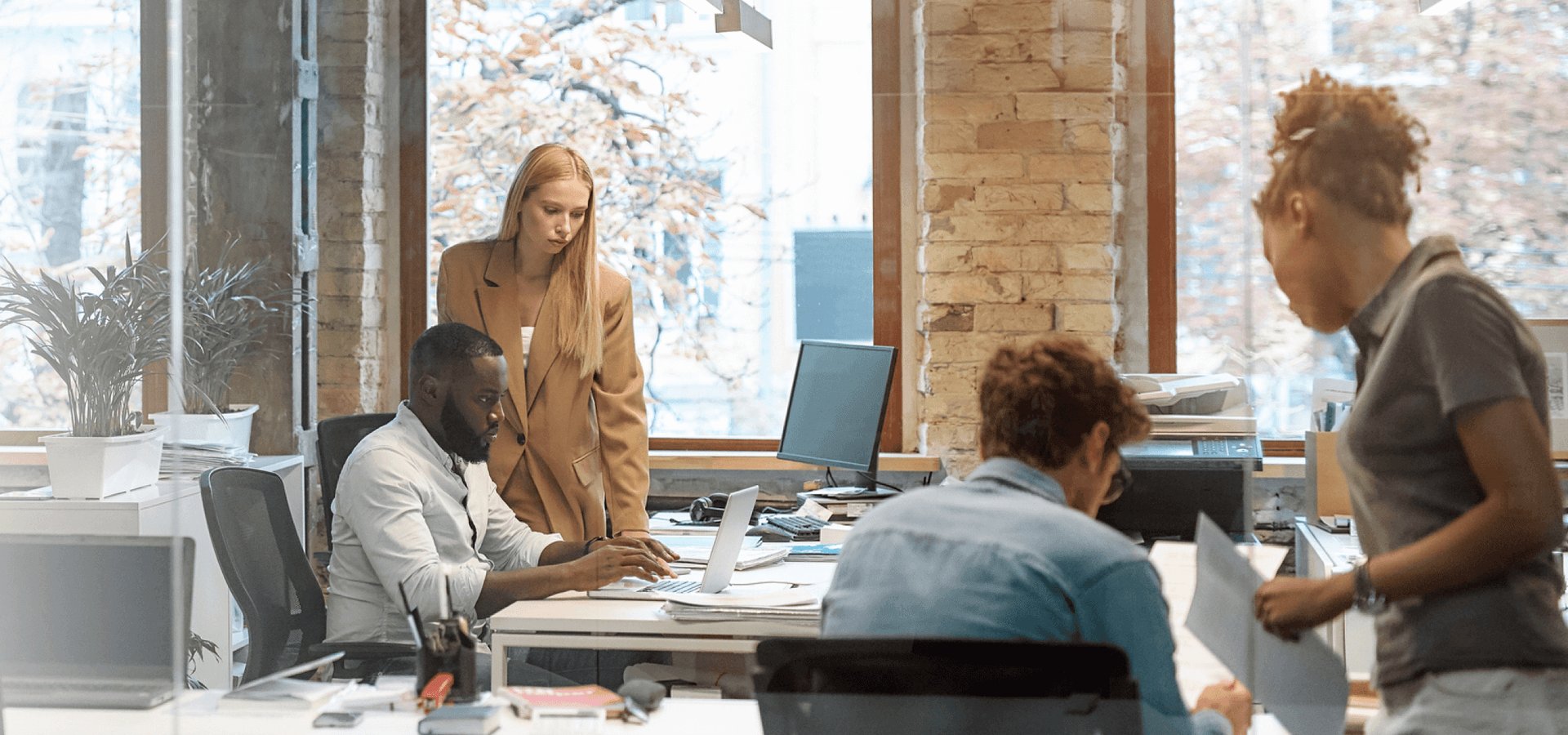 Group of young diverse business people working together in the creative office.